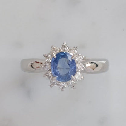 Cornflower Blue Sapphire and Diamond Cluster Ring