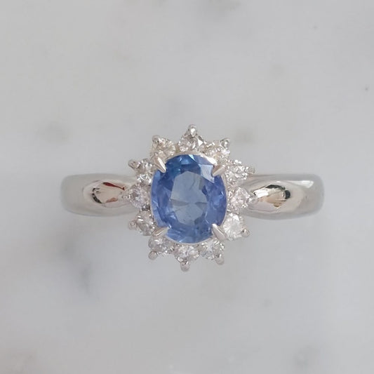 Cornflower Blue Sapphire and Diamond Cluster Ring