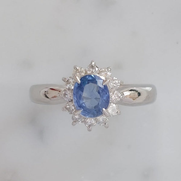 Cornflower Blue Sapphire and Diamond Cluster Ring