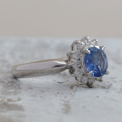 Cornflower Blue Sapphire and Diamond Cluster Ring