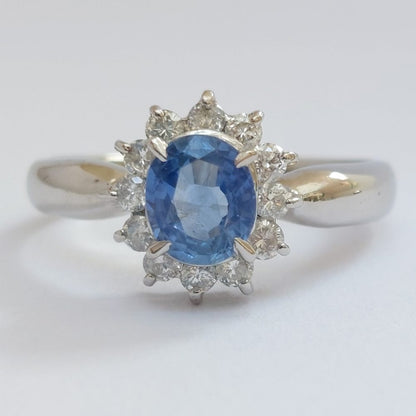 Cornflower Blue Sapphire and Diamond Cluster Ring