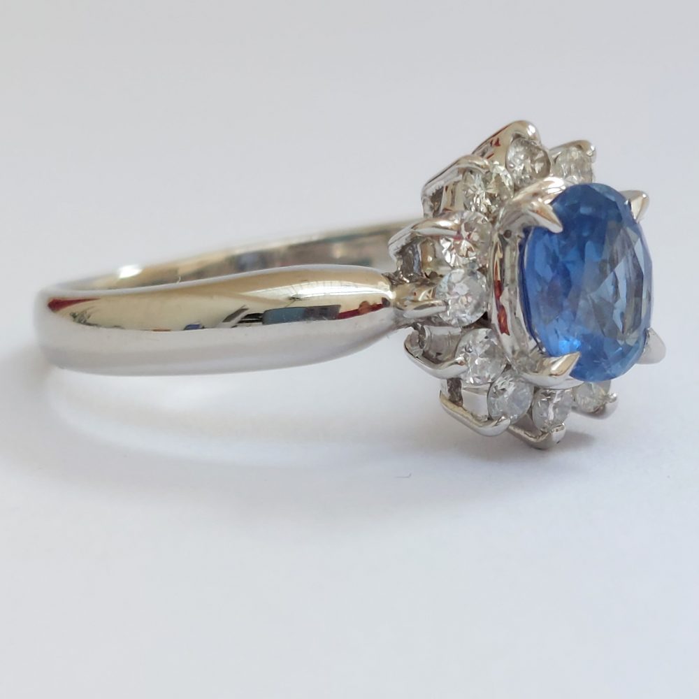 Cornflower Blue Sapphire and Diamond Cluster Ring