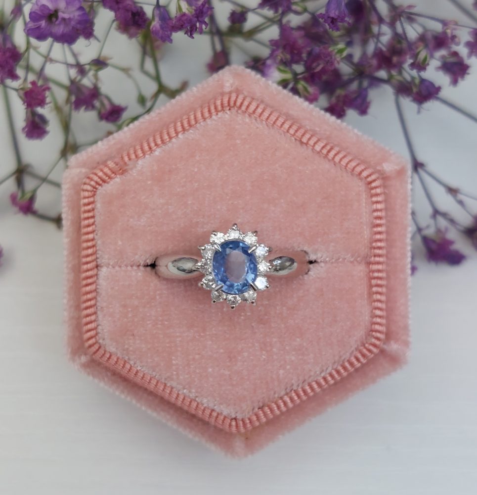 Cornflower Blue Sapphire and Diamond Cluster Ring