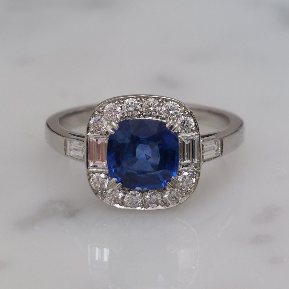 Cushion 1.40ct Sapphire and Diamond Cluster Ring