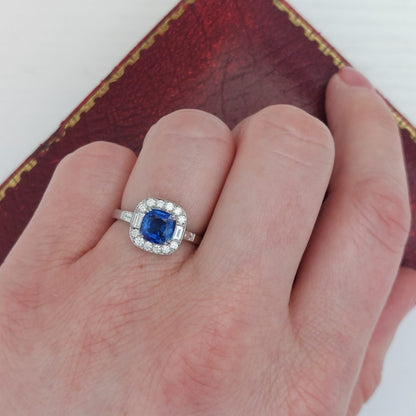 Cushion 1.40ct Sapphire and Diamond Cluster Ring