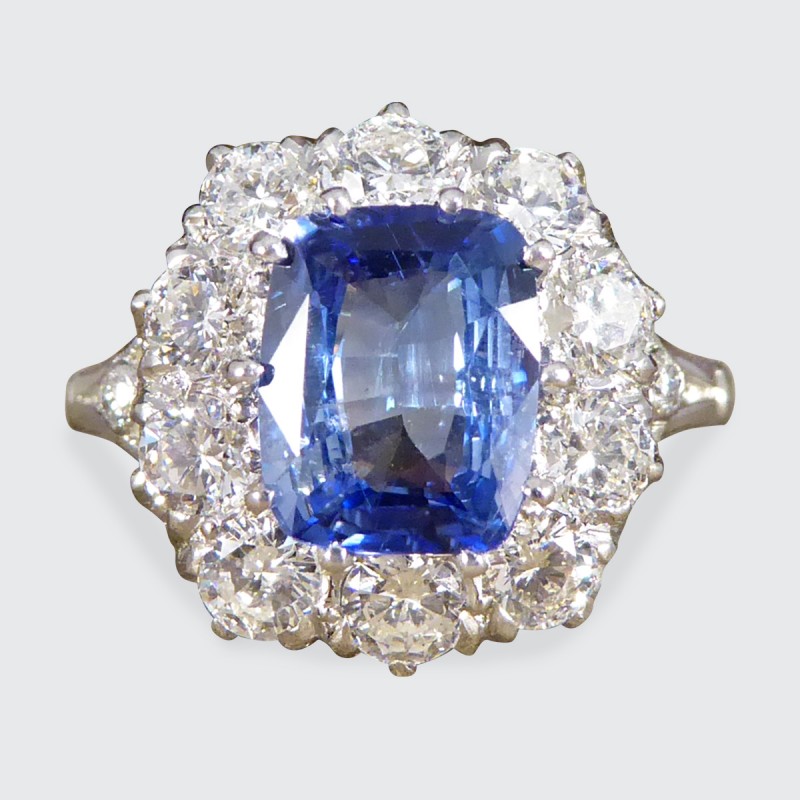 Cushion Cut 2.04ct Sapphire and Diamond Cluster Ring