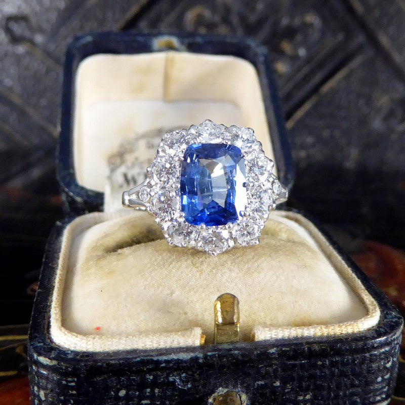 Cushion Cut 2.04ct Sapphire and Diamond Cluster Ring