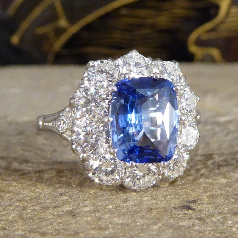 Cushion Cut 2.04ct Sapphire and Diamond Cluster Ring