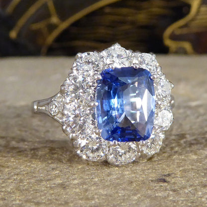 Cushion Cut 2.04ct Sapphire and Diamond Cluster Ring