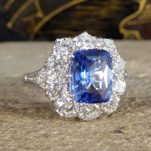 Cushion Cut 2.04ct Sapphire and Diamond Cluster Ring