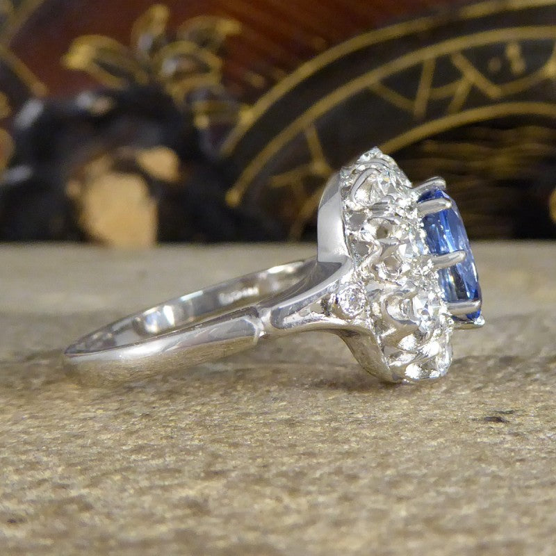 Cushion Cut 2.04ct Sapphire and Diamond Cluster Ring