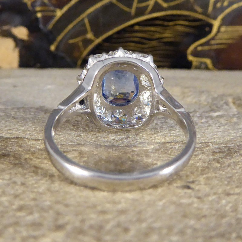 Cushion Cut 2.04ct Sapphire and Diamond Cluster Ring