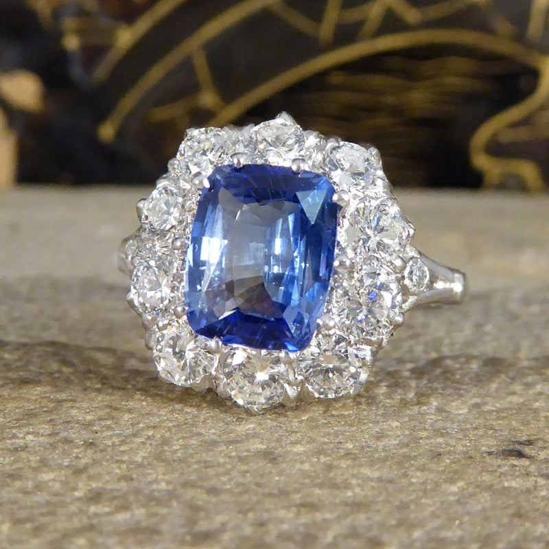 Cushion Cut 2.04ct Sapphire and Diamond Cluster Ring