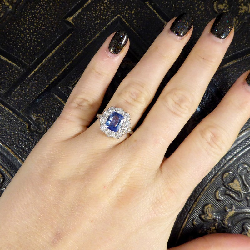 Cushion Cut 2.04ct Sapphire and Diamond Cluster Ring