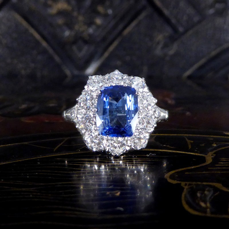Cushion Cut 2.04ct Sapphire and Diamond Cluster Ring