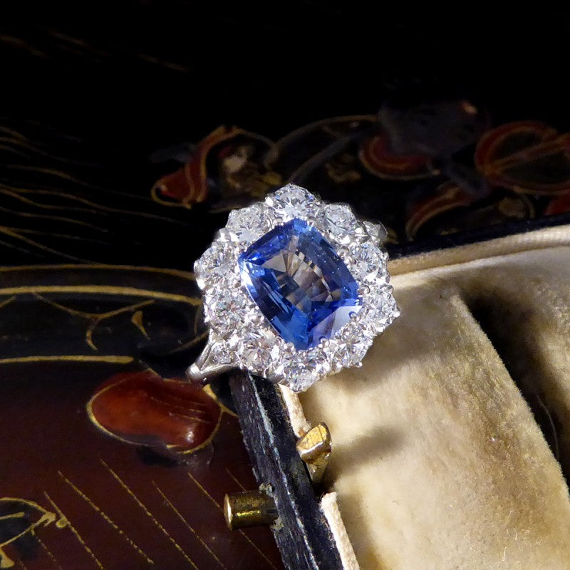 Cushion Cut 2.04ct Sapphire and Diamond Cluster Ring