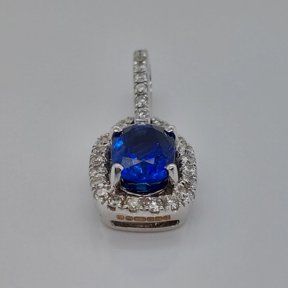 Cushion Shape 1.55ct Sapphire and Diamond Pendant