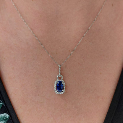 Cushion Shape 1.55ct Sapphire and Diamond Pendant