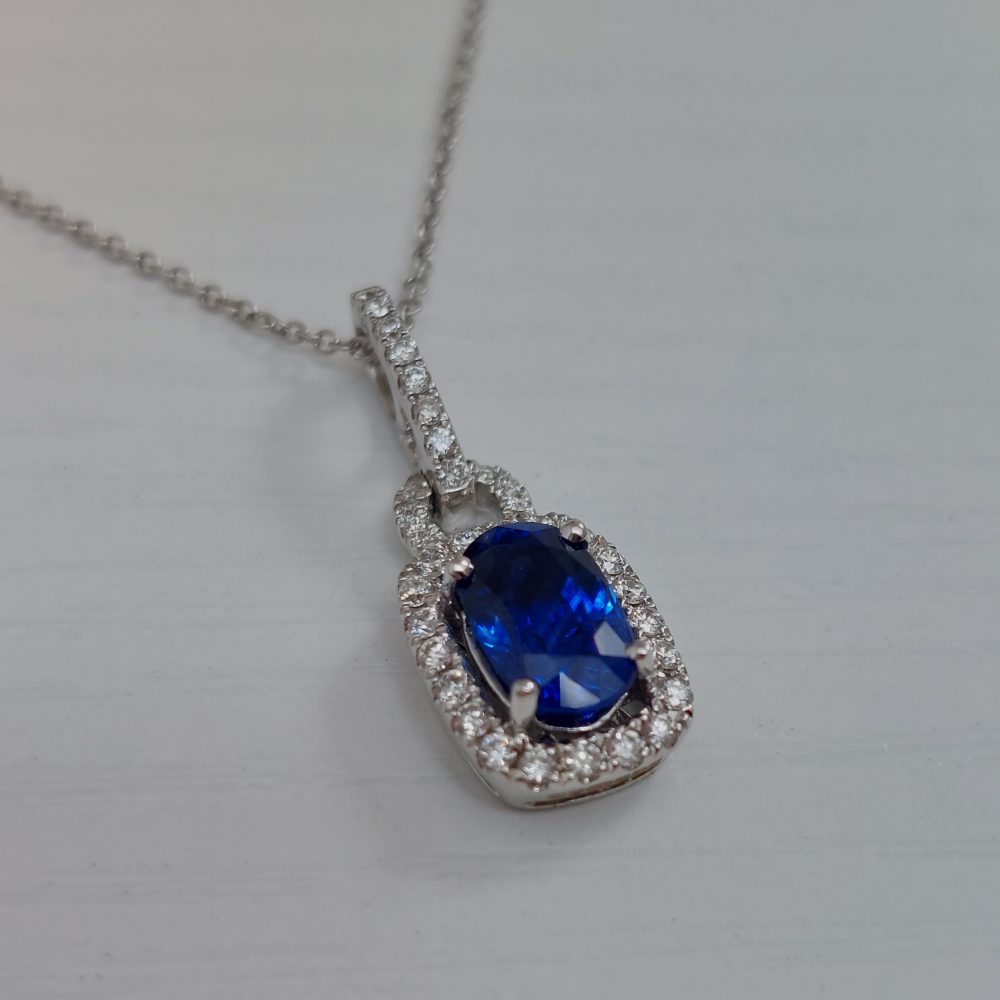 Cushion Shape 1.55ct Sapphire and Diamond Pendant