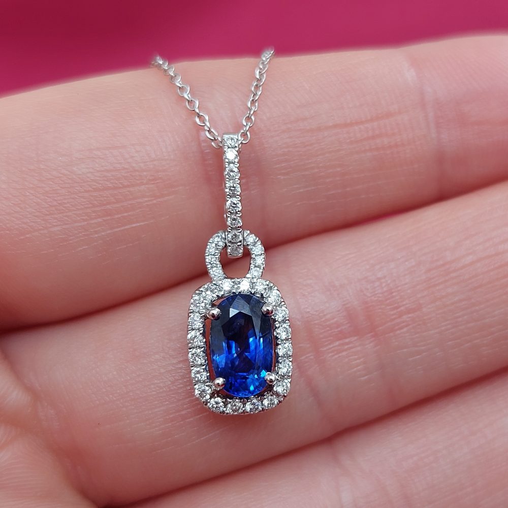 Cushion Shape 1.55ct Sapphire and Diamond Pendant SUN6