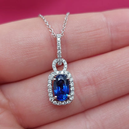 Cushion Shape 1.55ct Sapphire and Diamond Pendant SUN6
