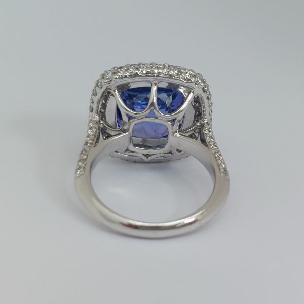 10.92ct Tanzanite and Diamond Cushion Cluster Ring