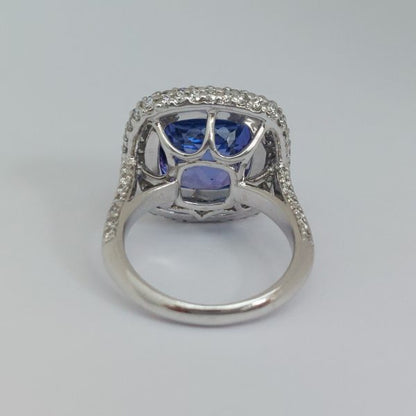 10.92ct Tanzanite and Diamond Cushion Cluster Ring