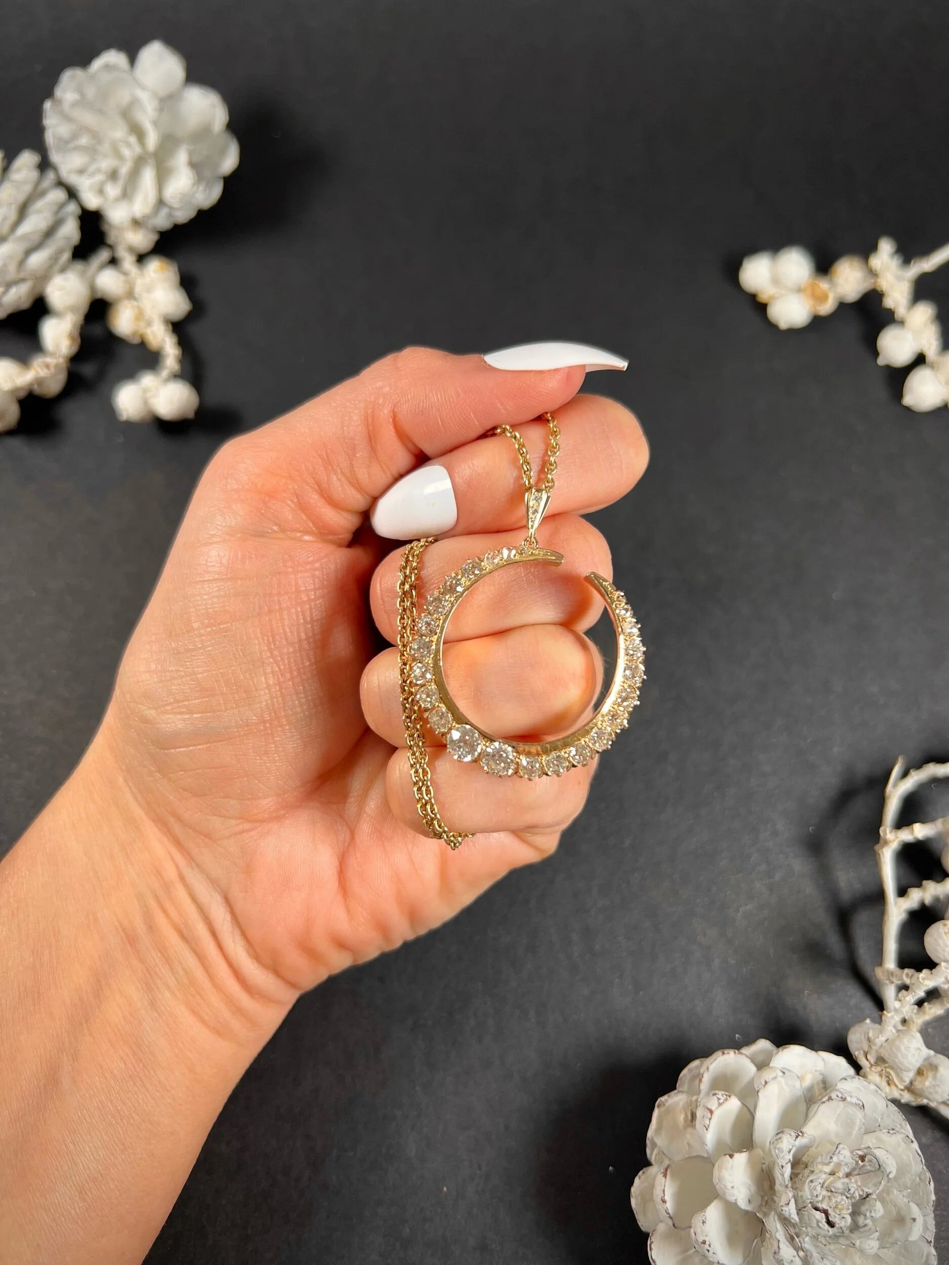 Victorian Antique 3.75ct Old Cut Diamond Crescent Moon Pendant