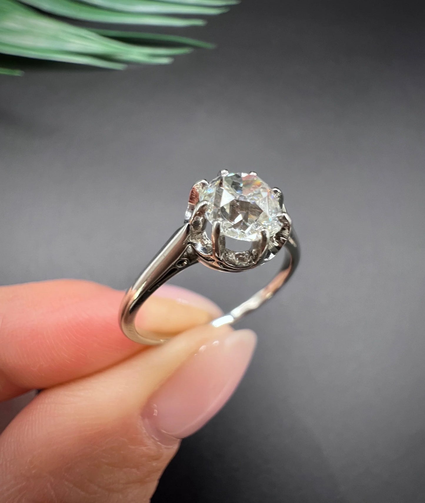 Antique French 18 Carat White Gold and Platinum Single Stone Diamond Ring, 0.70 Carat