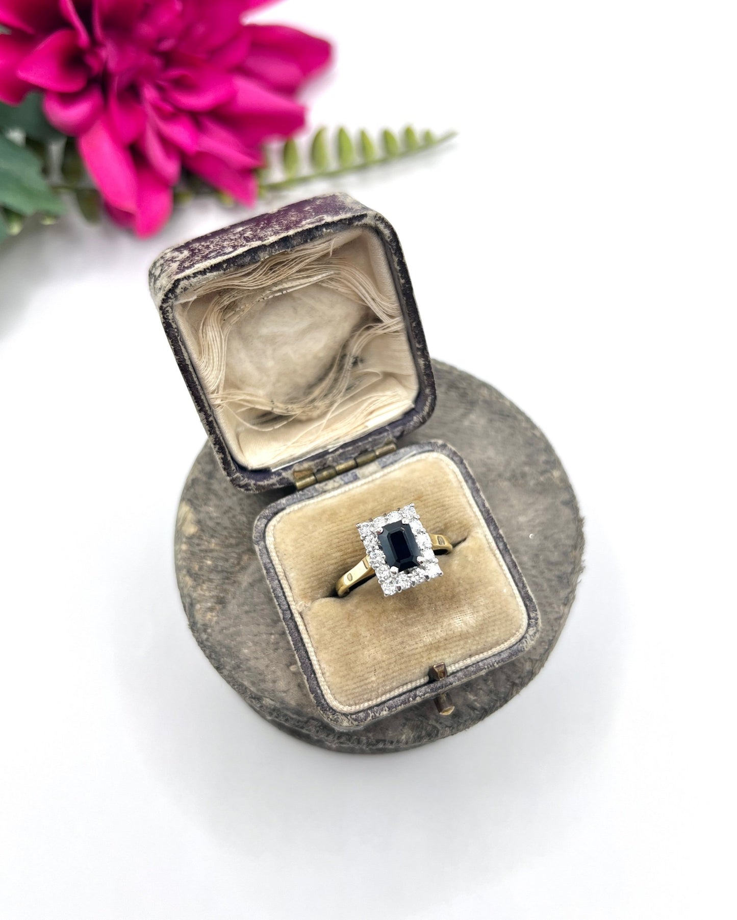 Vintage 18 Carat Gold Sapphire and Diamond Rectangular Cluster Ring, Birmingham 1989