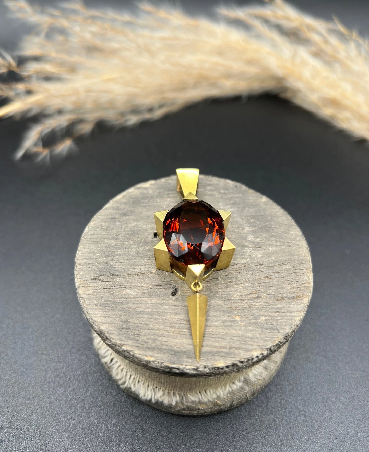 Antique Vintage Art Deco Large Citrine Star Shaped Pendant in 15ct Gold