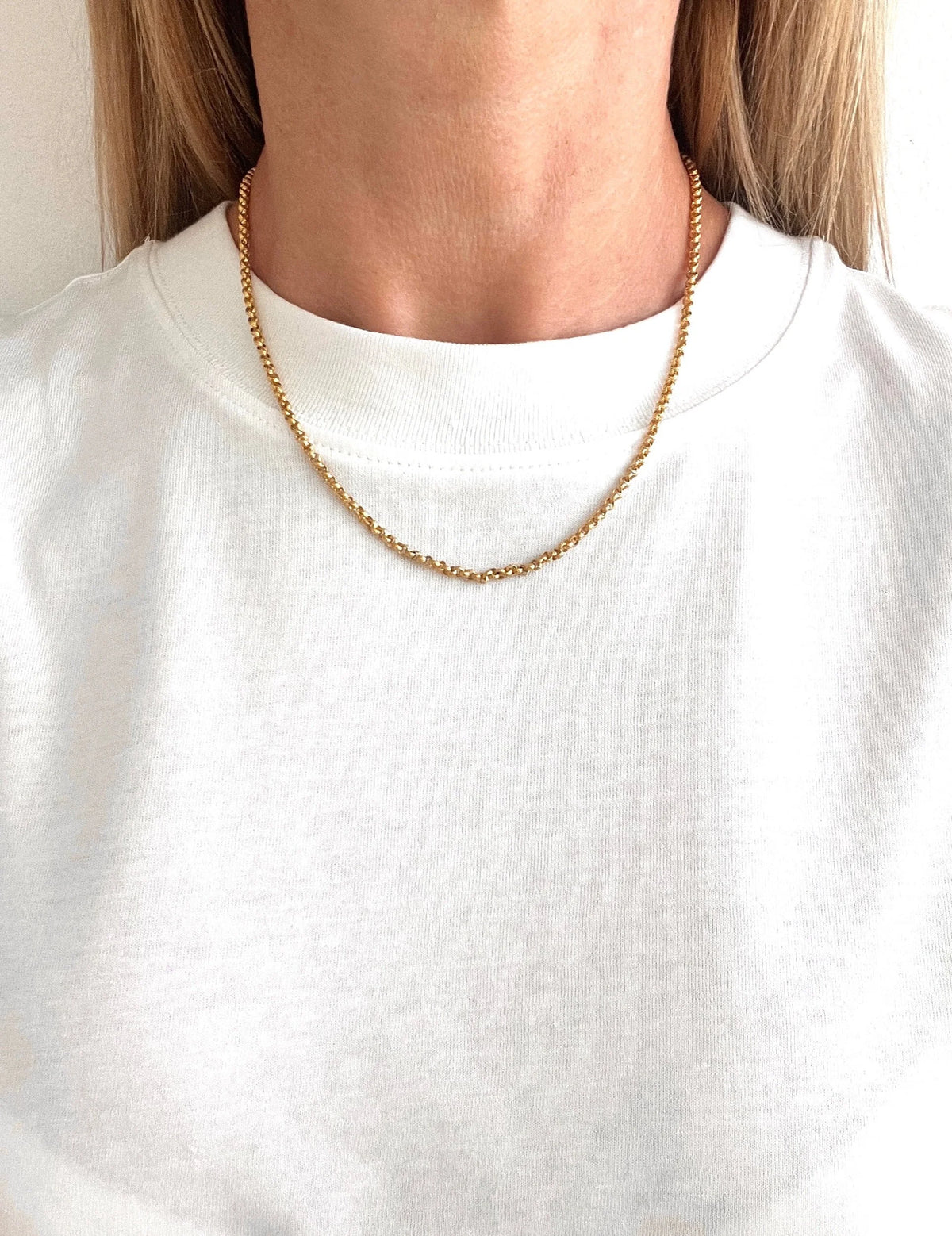 Georgian 18 Carat Gold Chain Textured Round Belcher Link Necklace, Circa 1825