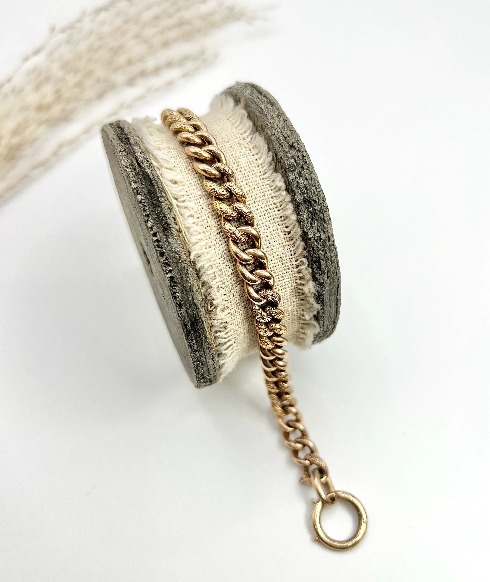 Edwardian 9 Carat Rose Gold Night and Day Floral Curb Bracelet with Large Bolt Ring