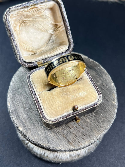 Antique 15 ct Gold, Georgian Onyx, Garnet And Enamel Mourning Ring