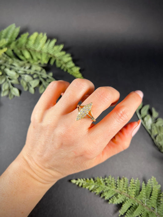 Victorian 18 Carat Yellow Gold Diamond Navette/Marquise Ring, Circa 1880