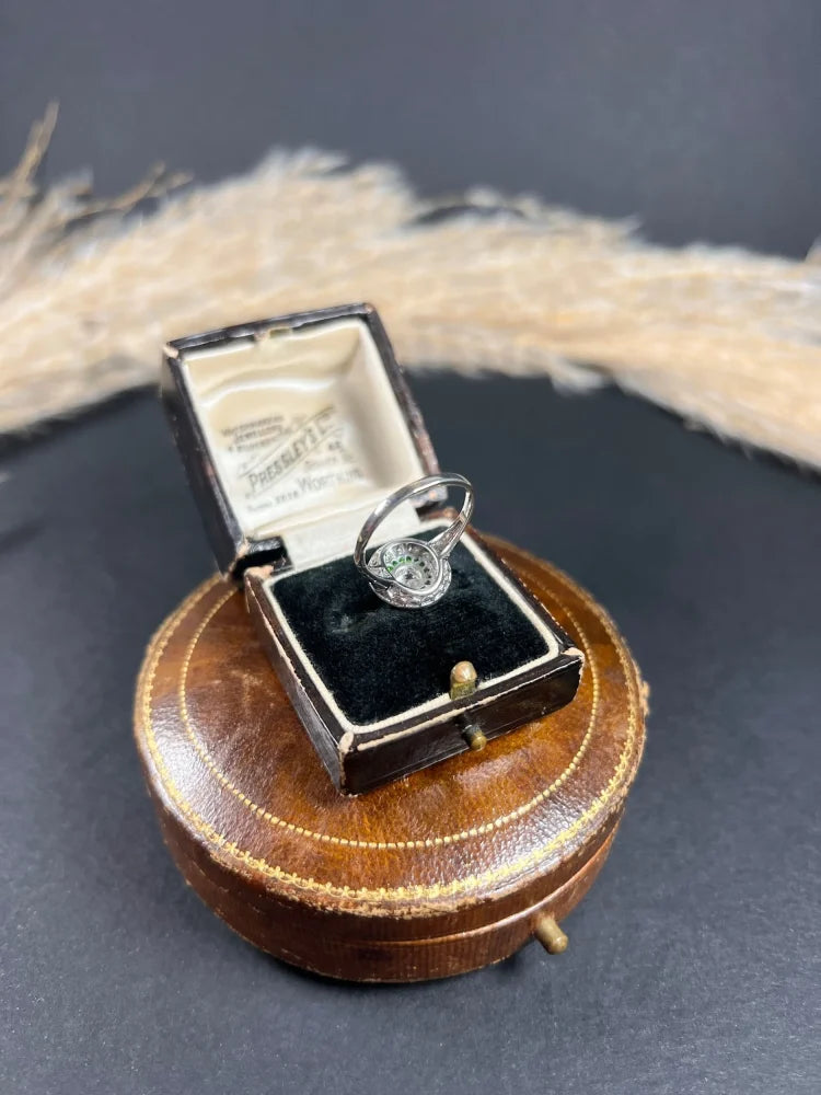 Edwardian Antique Demantoid Garnet and Diamond Target Cluster Ring