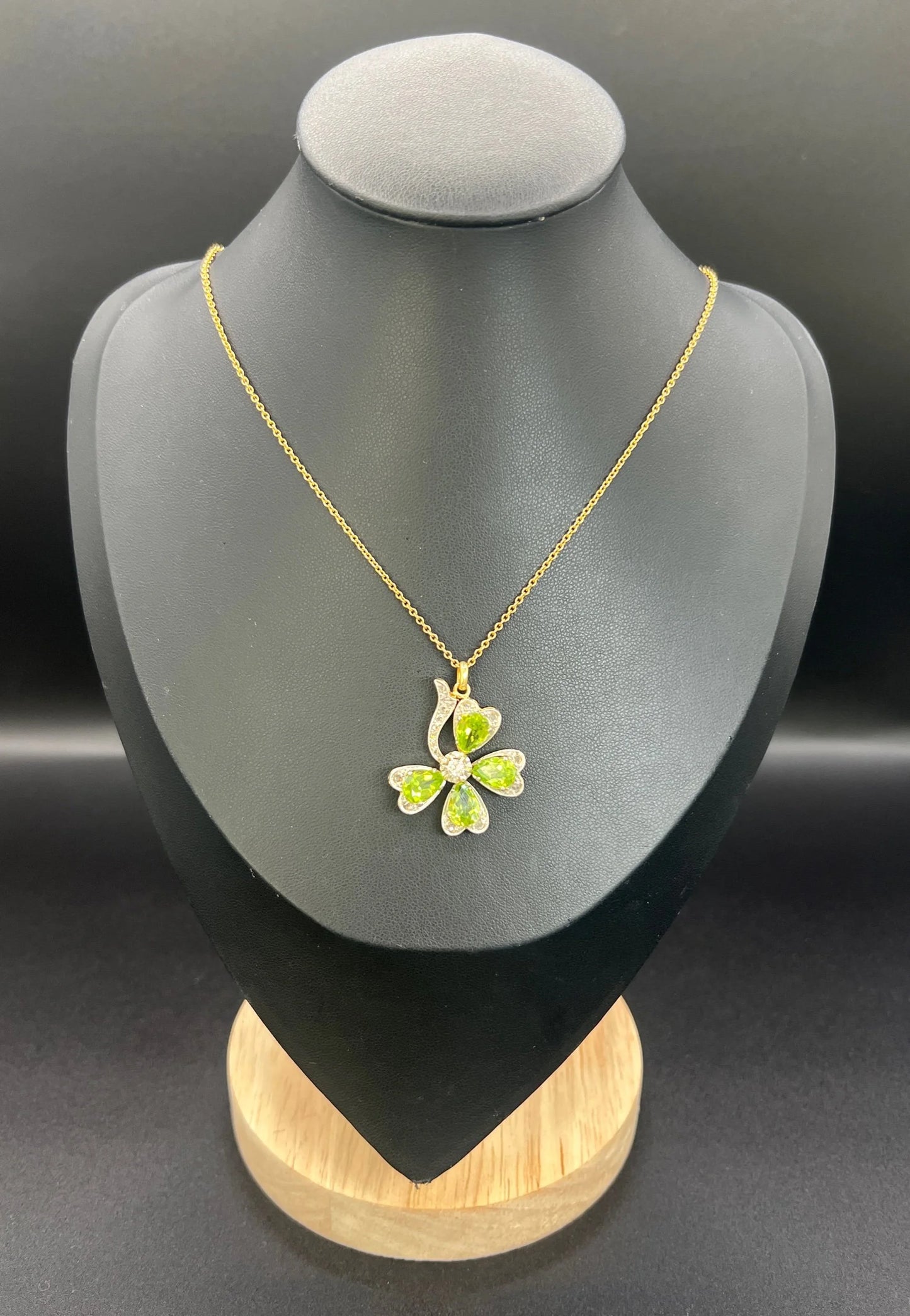 Edwardian Antique Peridot and Diamond Four Leaf Clover Pendant