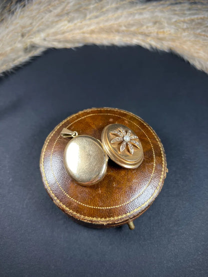 Antique 18 Carat Rose Gold Oval Shaped Locket With Pearl Flower