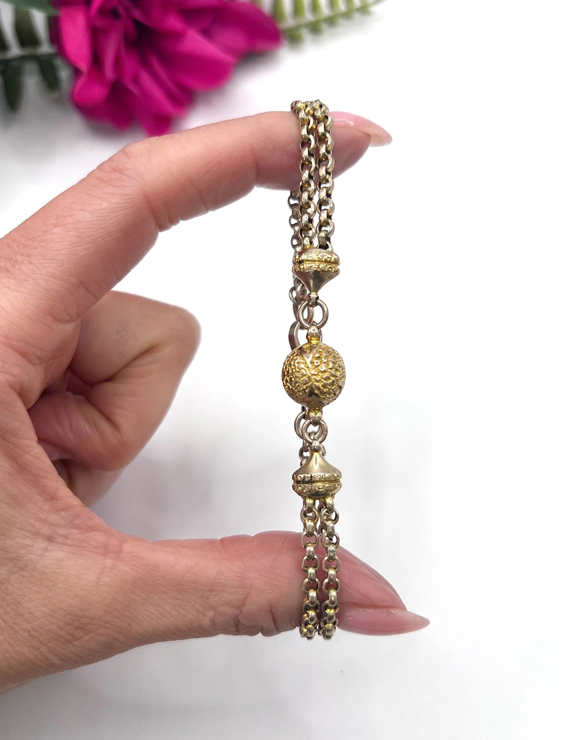 Antique 9 ct Gold, Victorian Belcher Link Orb Albertina Bracelet