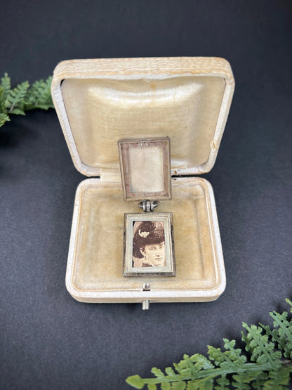 Antique French Silver, Edwardian Era Rectangular Enamel Horse Locket, Heirloom Gift