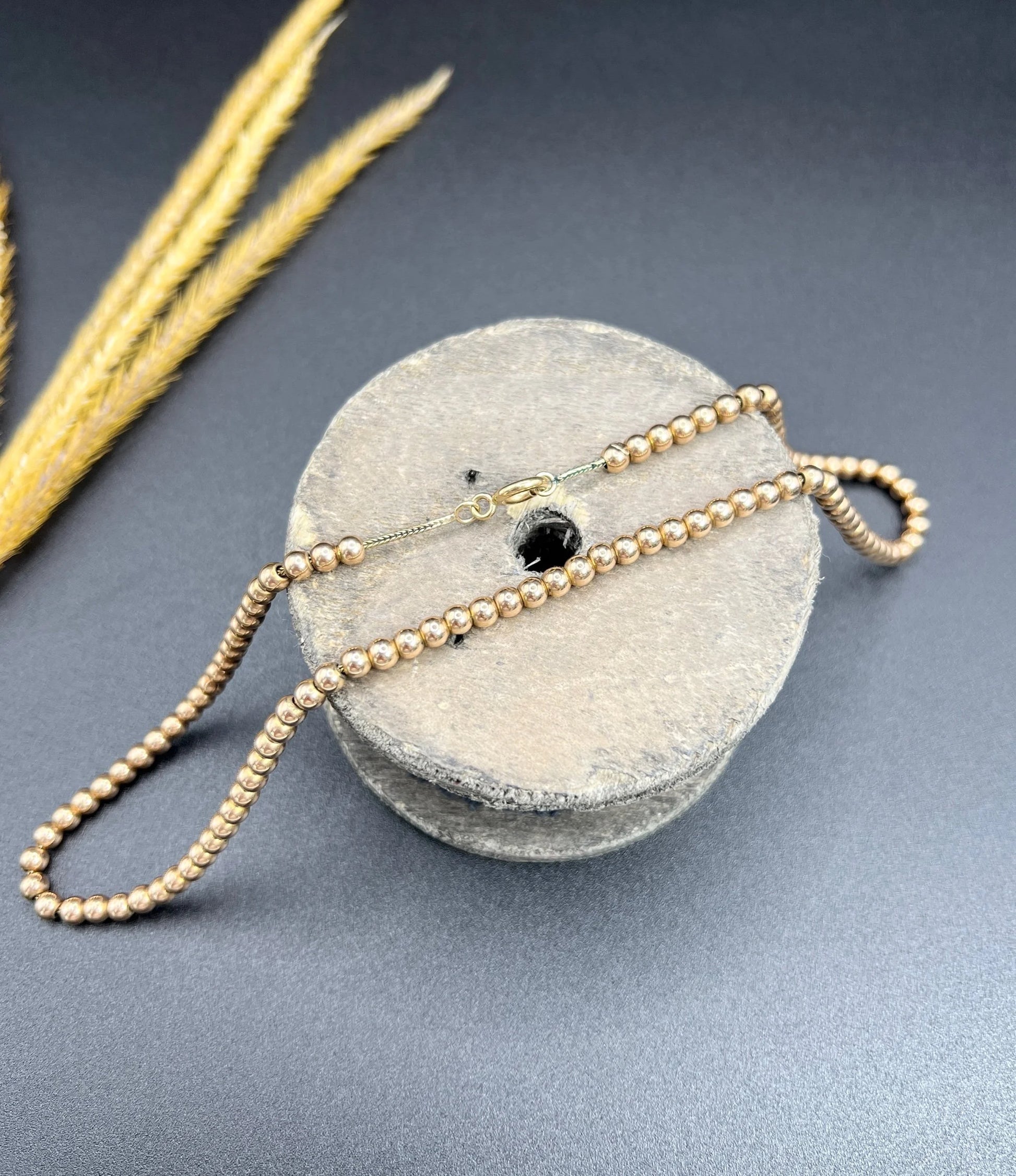Edwardian 9 Carat Rose Gold Marseille Gold Ball Necklace, Circa 1910