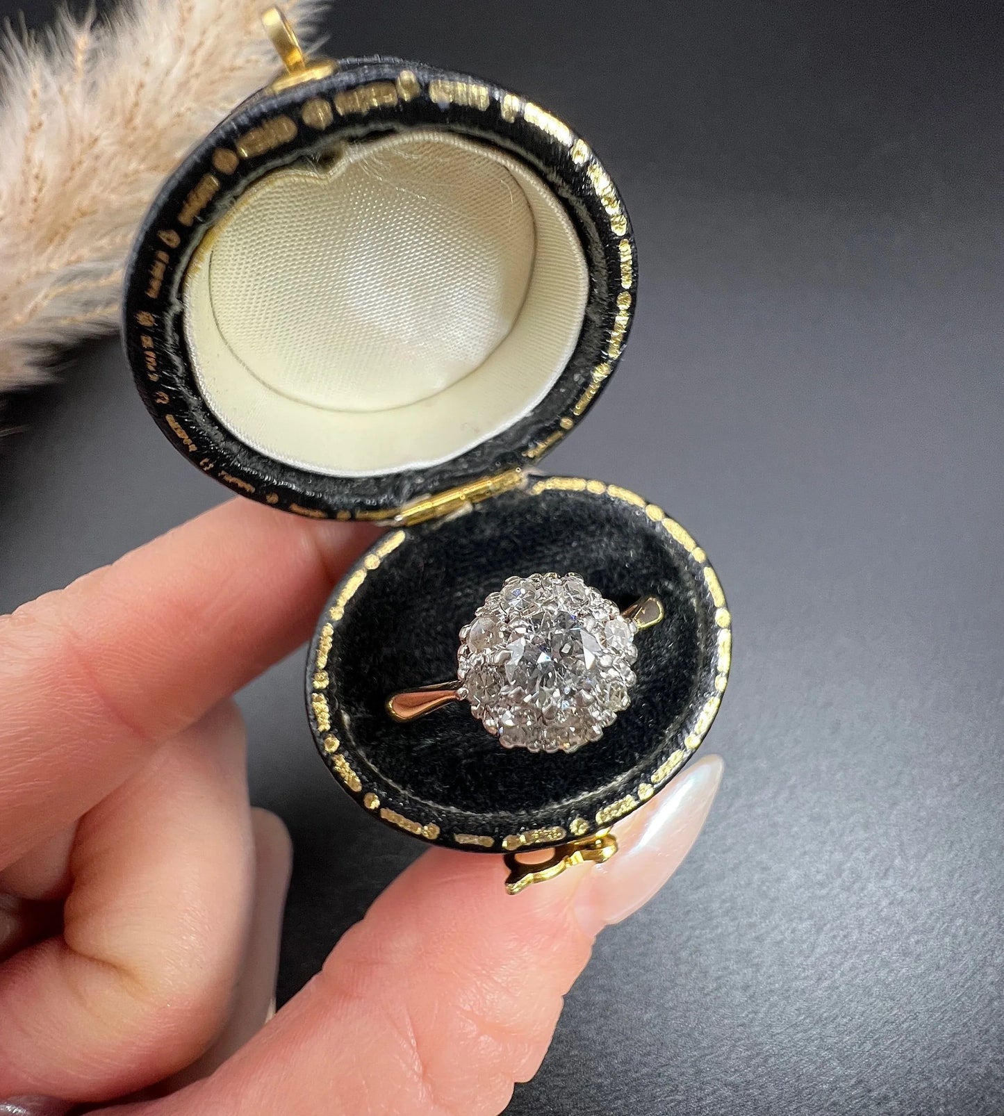 Vintage 1940's 18 Carat Gold And Platinum Diamond Cluster Engagement Ring