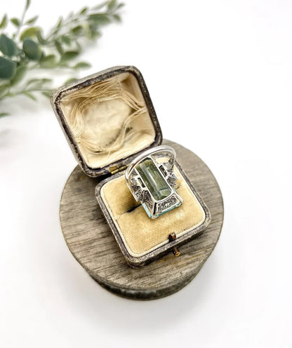 Vintage 25.66ct Aquamarine and Diamond Cocktail Ring
