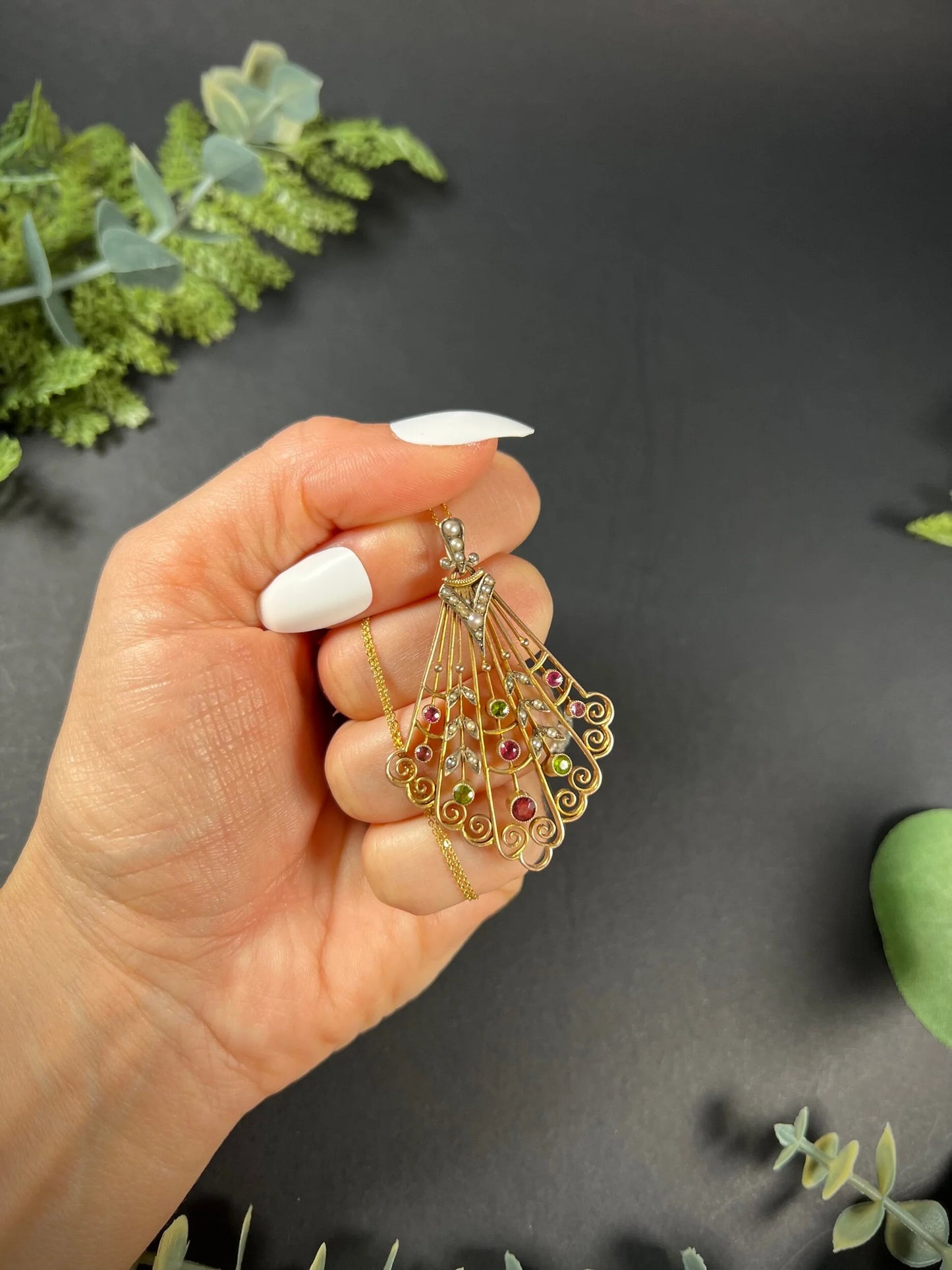 Antique 9 ct Gold Edwardian Suffragette Fan Pendant