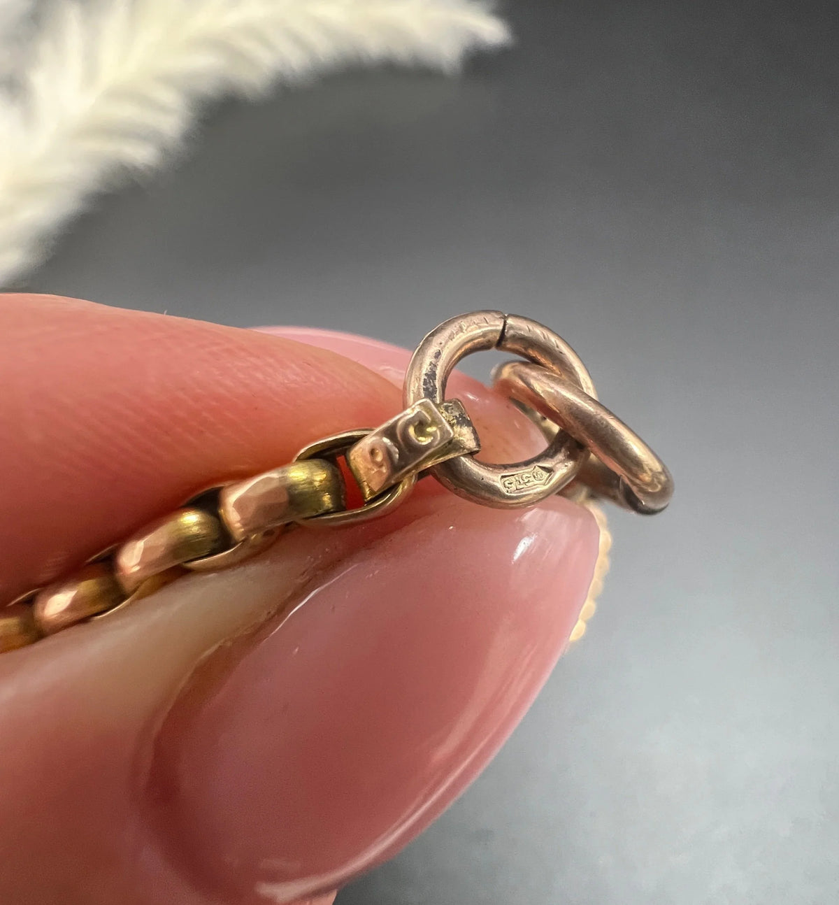 Antique 9 Carat Rose Gold 18.5 Inch Oval Faceted Belcher Link Chain, Circa 1900