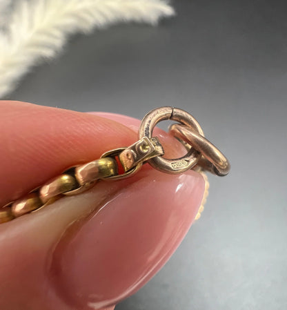 Antique 9 Carat Rose Gold 18.5 Inch Oval Faceted Belcher Link Chain, Circa 1900