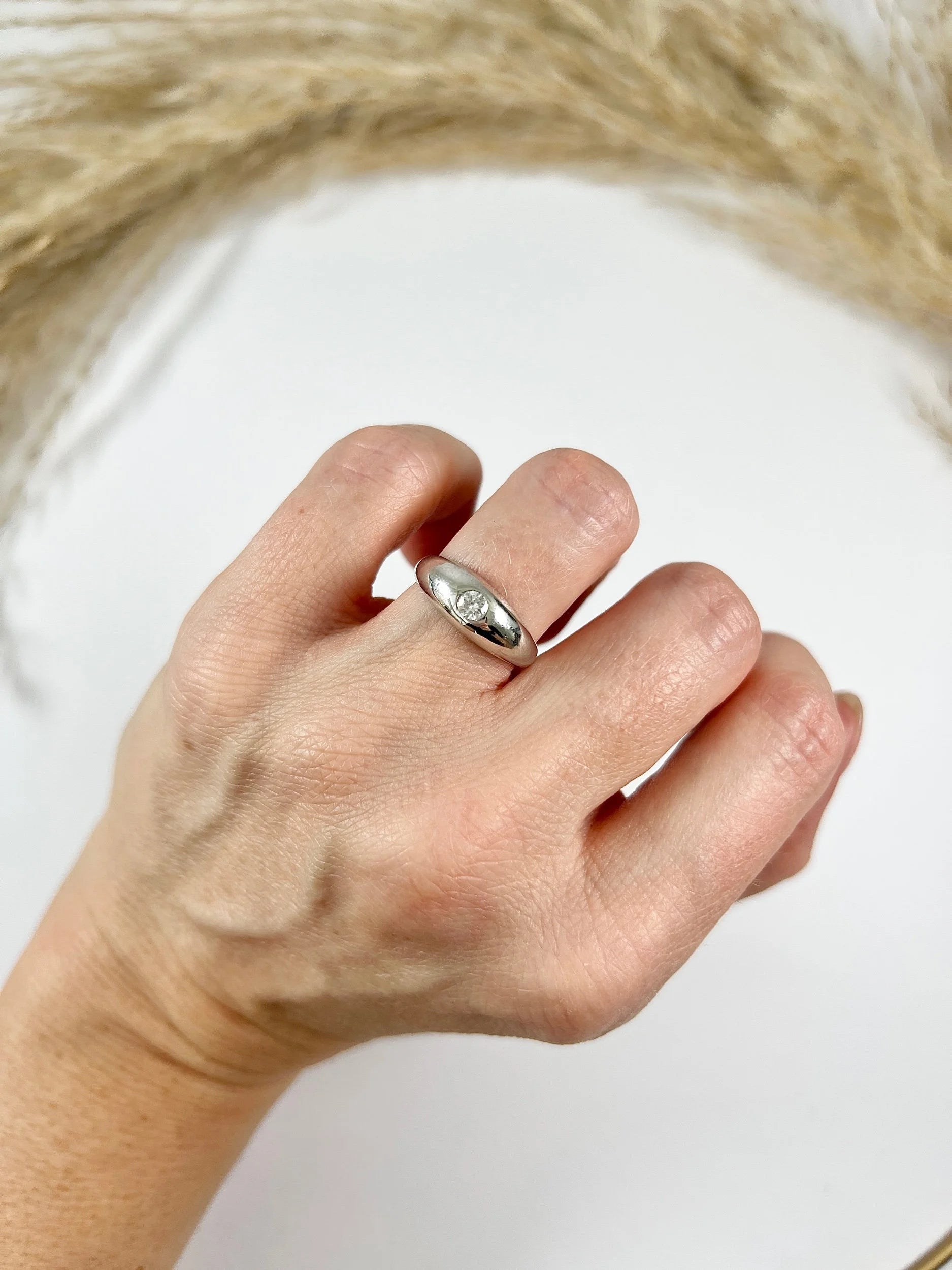 Antique 18ct White Gold, 1920s French Stamped, Dome Shaped Diamond Band Ring