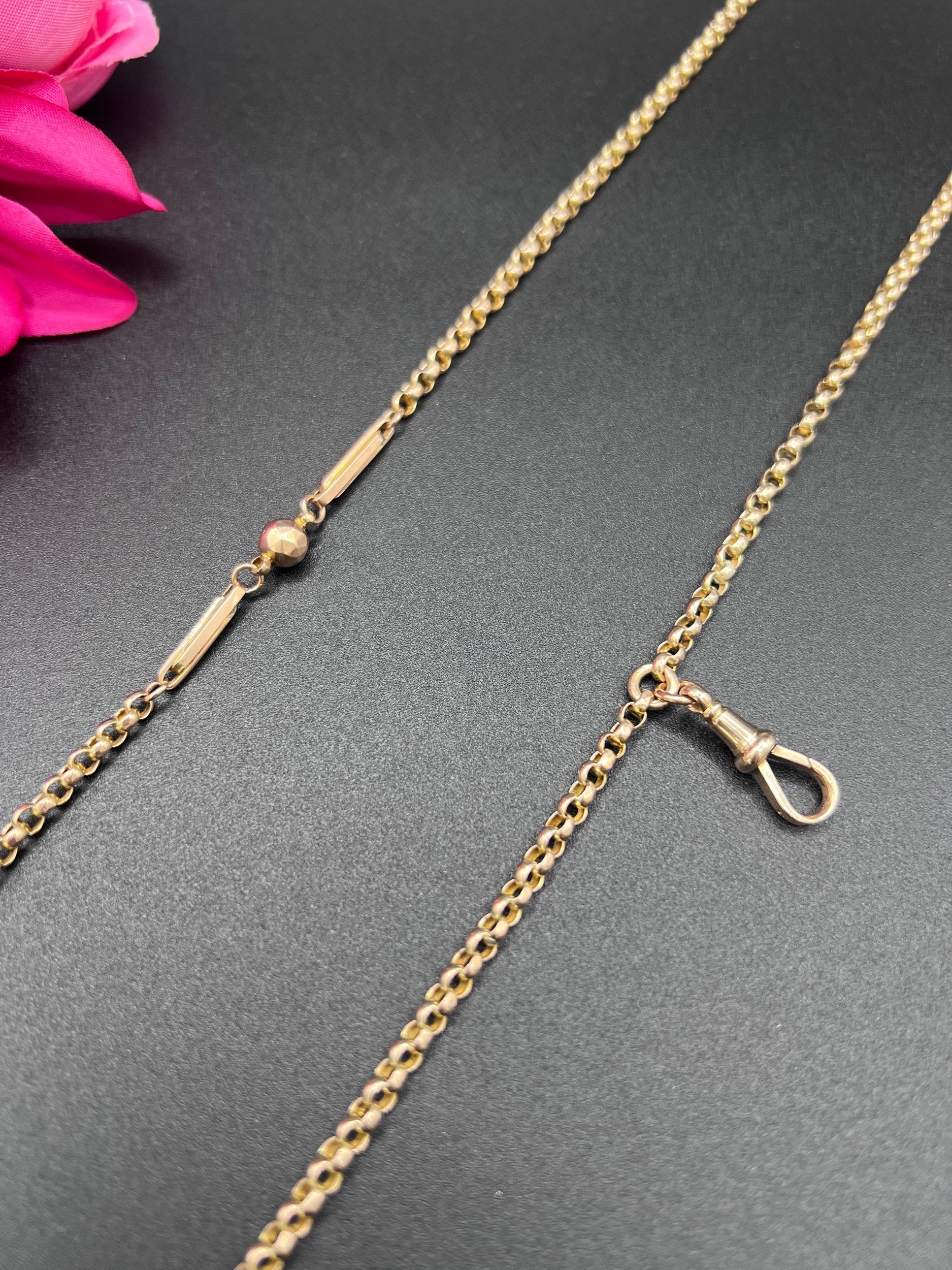 Antique 9ct Rose Gold, Edwardian Fancy Paperclip & Ball Link Belcher Chain 30 Inch