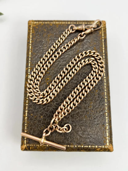 Antique Curb Link Albert Chain In 9 Carat Rose Gold