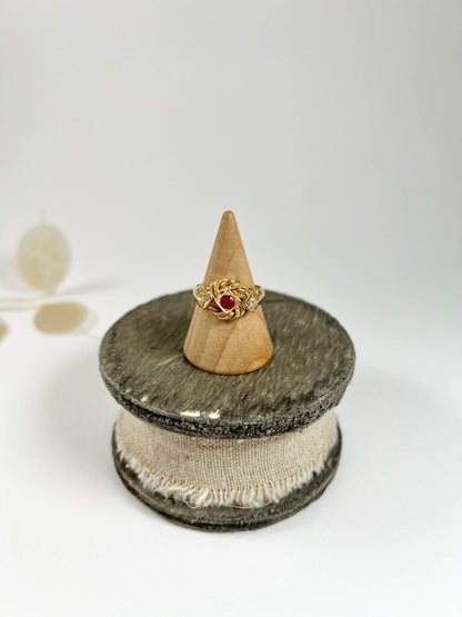 Antique 18 Carat Gold Ruby and Diamond Fancy Knot Ring, Hallmarked Birmingham 1916
